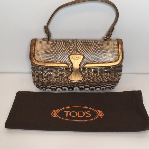 Tod’s Handbag Woven Leather Bronze Beige Small EUC - Picture 2 of 13